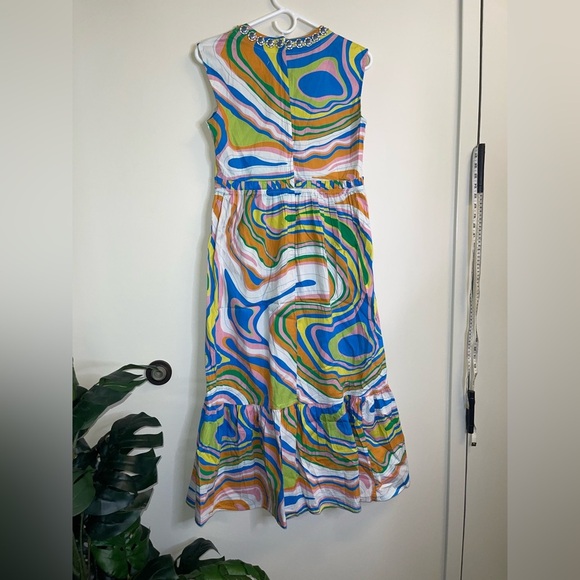 Sheridan French Clare dress In blue marble.Multicolor V-Neck Midi Dress - Picture 5 of 6